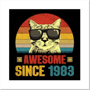 Awesome Since 1983 41st Birthday Gifts Cat Lover Posters and Art